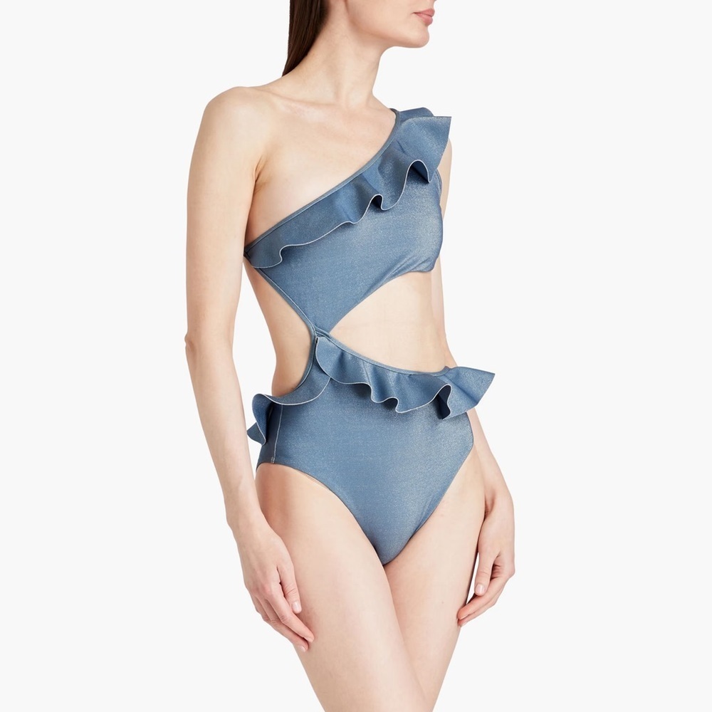 NWT - Zimmermann - Cutout Ruffled Swimsuit - Coral Blue